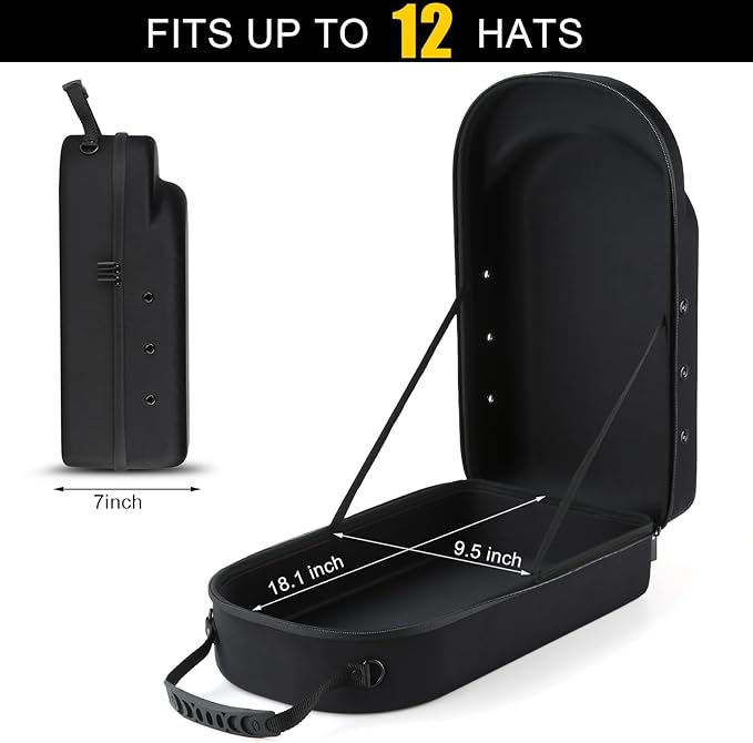 Hard baseball hat case, Hat Carrier Travel Case with Adjustable Shoulder Strap, Hat cap case for 12 Baseball Caps - Perfect for Traveling & At-Home Storage (Black)