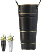 Umbrella Stand Holder Metal Umbrella Bucket Freestanding Umbrella Rack Barrel Canes Walking Sticks Clubs Organizer Rustic Floral Bucket Floor Vase for Entryway Porch Indoor (Black)