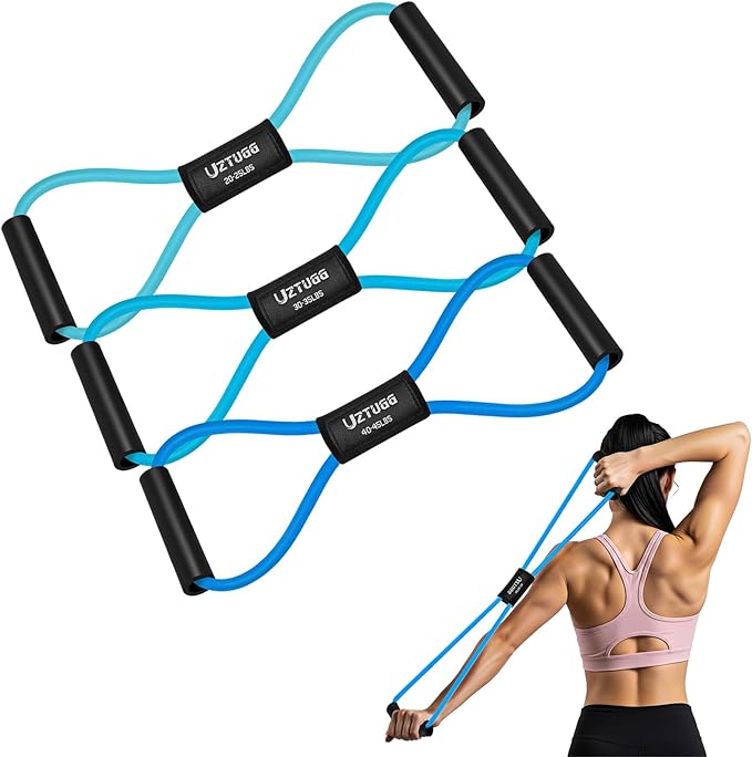 Figure 8 Resistance Bands for Arm, Back, 3 Level Latex Heavy Exercise Bands with Handles for Strength Training, Full Body Workout, Physical Therapy, Pilates, Yoga, Home Gym Equipment for Women