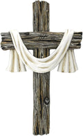 Comfy Hour 13" Rustic Brown Wall Cross Decor, Christian Farmhouse Wall Art with White Cloth, Wooden Look Religious Cross Plaque for Living Room, Bedroom, Entryway, Resin Sculpture Home & Communion Decor