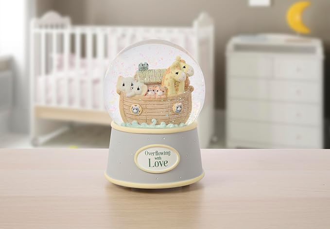 Precious Moments "Overflowing with Love" Noah's Ark Inspired Musical Resin Snow Globe, Sentimental Nursery Décor, Ideal Baby Shower or Holiday Figurine Gift, 173432