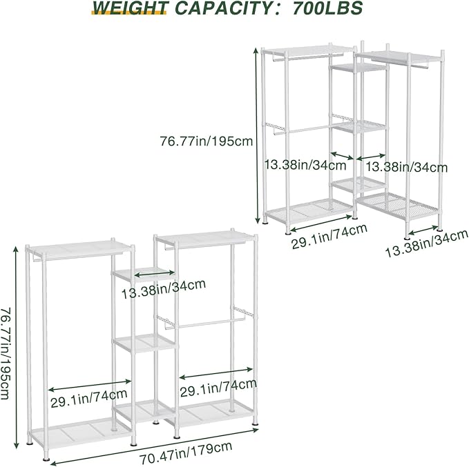 LEHOM G6M Heavy Duty Clothes Rack for Hanging Clothes, Portable Garment Rack Compact Size Closet Organizer, Freestanding Metal Clothing Rack Wardrobe Closet with Storage Shelves for Bedroom, White