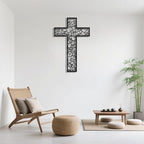 Black Metal Cross Wall Decor Iron Christian Cross for Home Church, Hollow Out Artistic Hanging Ornament, Crosses Wall Decor for Living Room, Bedroom, Decorative Thankful Religious Gift 41.3x27.4 inch