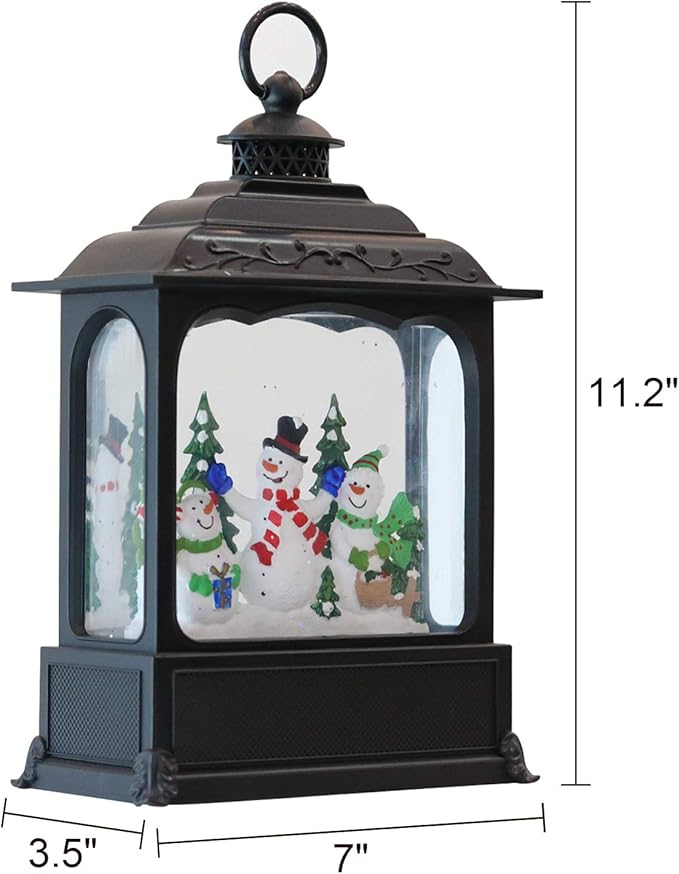 Wondise Christmas Musical Snow Globe Lantern with 6 Hour Timer, 11.2 Inch USB Plug-in & Battery Operated Spinning Water Glitters Lighted Snow Globe Lantern Christmas (Snowman Family)
