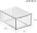 mDesign Stackable Storage Containers Box with 2 Pull-Out Drawers - Stacking Plastic Drawer Bins for Closet Organization, Linen, Coat, Bedroom or Entryway Closets - Lumiere Collection - 2 Pack - Clear