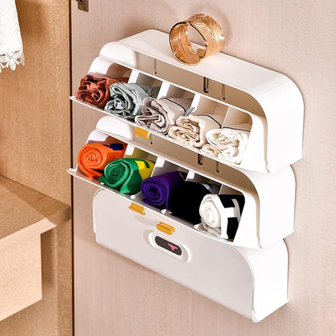 Underwear Socks Storage Box, Multifunctional Storage Box, Plastic Wall Mount Underwear Drawer Organizer, Can Be Used to Store Underpants, Socks, Ties