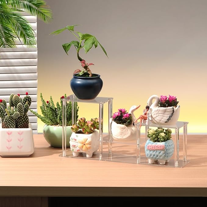 Clear Action Figures Display Risers Stand Shelf, Acrylic Perfumes Stands 3 Tier Display for Collectibles Pop Figurine,Cupcake Stand Perfume Organizer