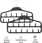 FairyHaus Belt Hanger Organizer 2 Pack, Non Slip Tie Rack Holder, Durable Hanging Closet Accessory Hooks for Belts, Ties, Jewelry, Scarves, Black