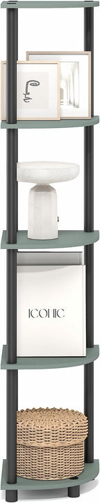 Furinno Turn-N-Tube Corner Shelf, 5-Tier Corner Bookshelf, Open Storage Shelves, for Organization and Storage, Living Room, Home Office, Garage, Bedroom, Sage Green