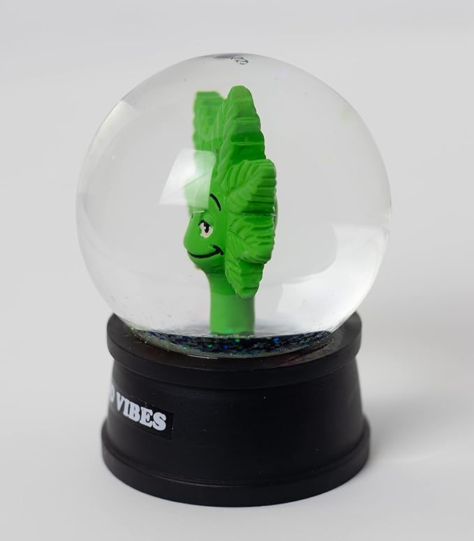 'Good Vibes' Snow Globe – Funny Stoner Meme Gift with Glitter | Cannabis-Themed Collectible, Hand-Painted Glass & Resin, 4.5"x2.75", 15 oz