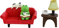 Mevodeata Cute Mini Frog Figurine with Small Sofa and Lamp Table Resin Frog Figure for Office Decor (Red Long Sofa)
