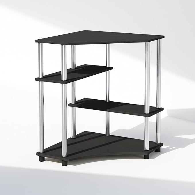 Furinno Turn-N-Tube Storage Shelves, 4-Tier Corner Shelf, Toolless Assembly Display Rack, Corner Bookshelf for Small Space, for Organization and Storage, Living Room, Home Office, Americano