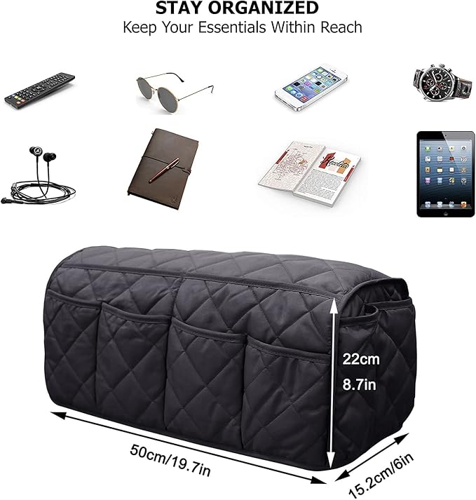 Armchair Caddy, Sofa Armrest Organizer with 14 Pockets, Waterproof Non Slip Recliner Remote Control Holder, Couch Chair Arm Storage for TV Remotes, Phone, iPad, Magazine, Books