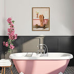 Funny Girl Bathroom Wall Art Pink Cute Girly Bathtub Wall Decor Picture, Trendy Girl Bathroom Martini Cocktail Poster Canvas Print Painting Minimalist Cute Woman Artwork 16x24 inch Wood Framed