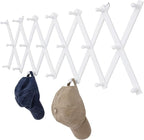 Wall Rack with 20 Hooks, Wooden Wall Expandable Coat Rack for Coat, Hats, Baseball Caps, Coffee Mug, Jewelry(White)