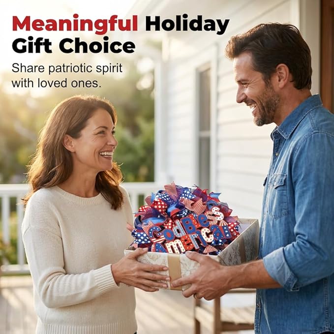 Patriotic Wreaths for Front Door, 250 Anniversary Decorations 4th of July Decorations Outdoor, Handcrafted Memorial Day Wreaths, Festival Celebration USA Flag Printed Wreath (E)