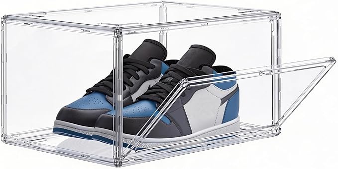 HIYOHIYO Size 14 Acrylic Clear Shoe Storage Boxes Stackable for Sneaker, Clear Shoe Box Storage Bins, Fully Transparent Display Case with Magnetic Door Suitable for Ankle, Boots, High Heels (1 Pack)