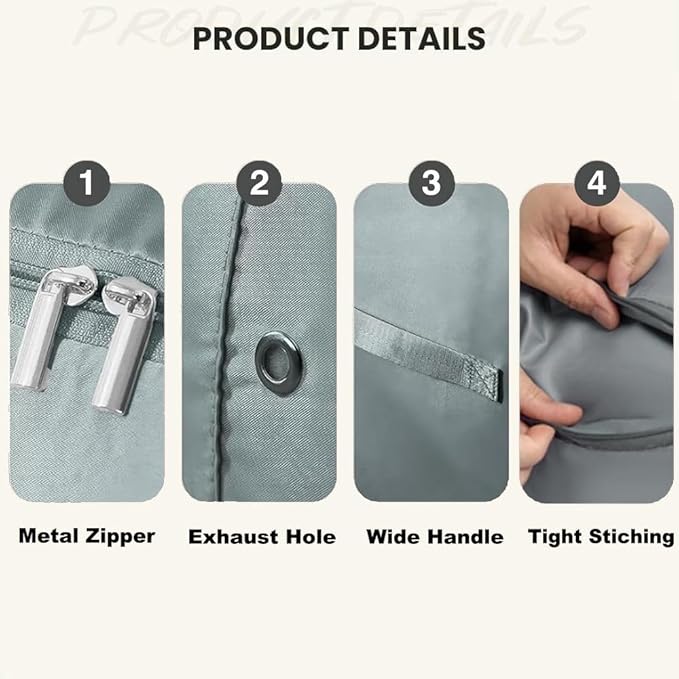 Ultra Space Saving Self Compression Organizer, Large Capacity Storage Bag, Thick Satin Fabric Heavy Duty Bags for Comforters Blankets Bedding Duvet (Gray, X-Large, 2PCS)