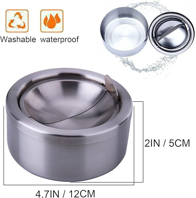 2 Sets Outdoor Ashtray with Lid, hanlongyu Flip Top Stainless Steel Ash Tray, Metal Windproof Cigarette Ashtrays for Indoor or Outdoor Use, Desktop Smoking Ashtray Office Patio Home Decor