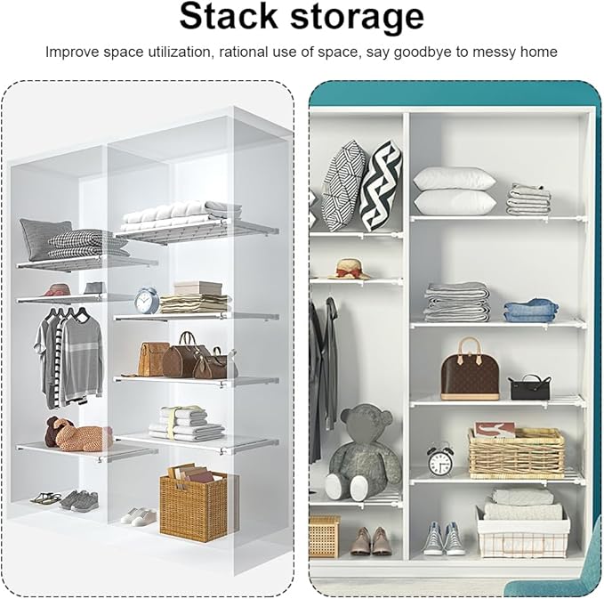 iayokocc Expandable Closet Tension Shelf Rod, Adjustable Metal Storage Rack,DIY Organizer Divider Separator for Cabinet Wardrobe Cupboard Kitchen Bathroom(Size:48-80cm)