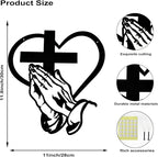 Elegant Metal Christian Heart & Cross Wall Art Decor - 11.8" Praying Hands Design Hanging Decoration for Women Mother’s Day, Bedroom Church Prayer Room Blessed Religious Gift
