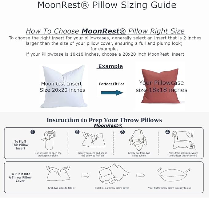 MoonRest® Synthetic Down Alternative 19x19 Square Pillow Insert Form, for Decorative Throw Pillow, Sofa, Cushions, Body and Bed - Pack of 2- Size 19” X 19”