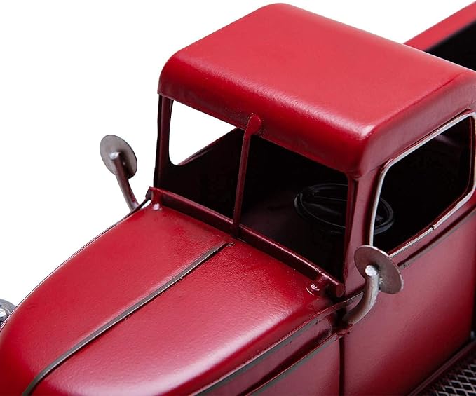 SOFFEE DESIGN 12'' Iron Classic Red Truck Pick-up Model Collectible Vehicle Decoration, Collectible Figurine Home Décor Desktop Car Accessory Christmas Decor Car Display Wine Holder