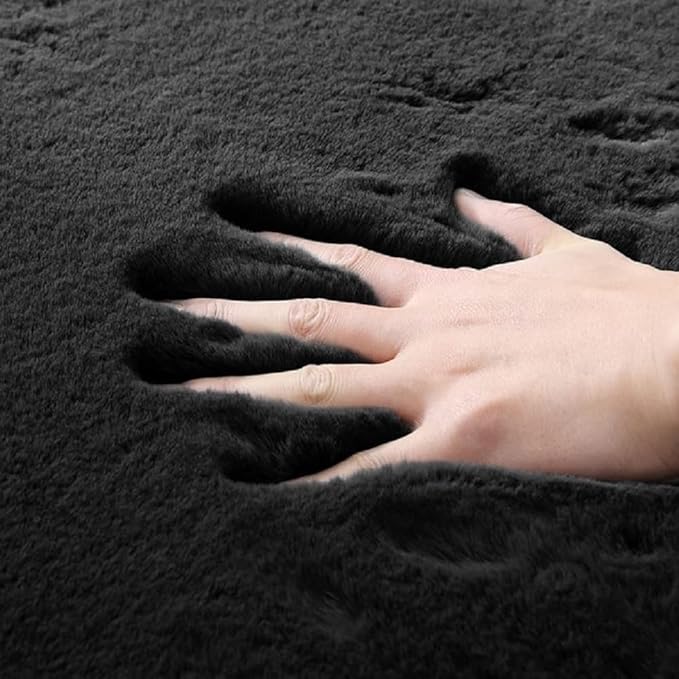 Black Fluffy Rug for Bedroom Shag Rug Washable Carpet Faux Rabbit Fur Rugs for Living Room Hallway Teen Room Décor Nursery Rugs Runner 2x6