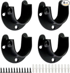 4PCS Stainless Steel Closet Rod Bracket, 1-1/3 Inch Diameter, Heavy Duty, U Shaped End Supports, Black
