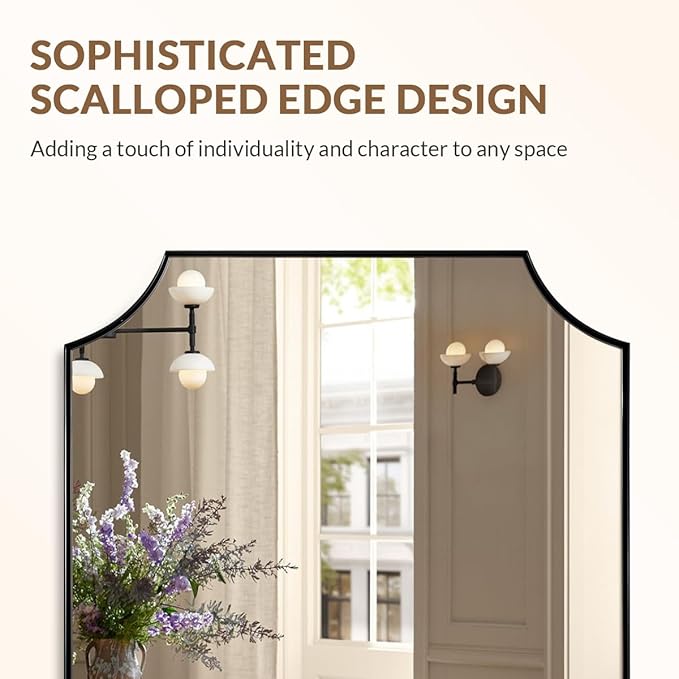 ANDY STAR 30x40 Inch Bathroom Mirror, Black Bathroom Mirror for Over Sink, Unique Rectangle Wall Mirror, Matte Black Framed Rectangular Mirror with Scalloped Edges, Ideal for Home Decor