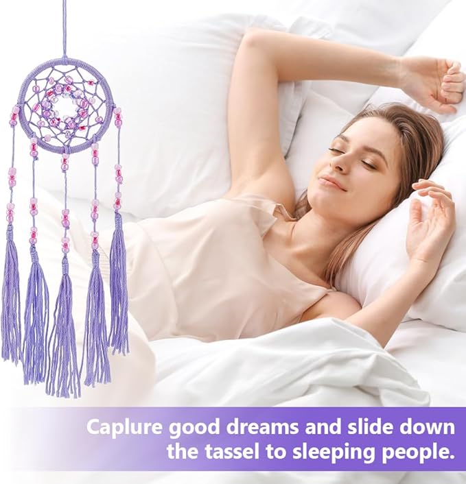 INFUNLY 12 Set DIY Mini Dream Catcher Small Galaxy Beaded Dreamcatcher Black Purple DIY Dream Catcher Making Kit Mini Dream Catcher Kit with Instruction for Car Mirror Ornament Home Birthday Decor