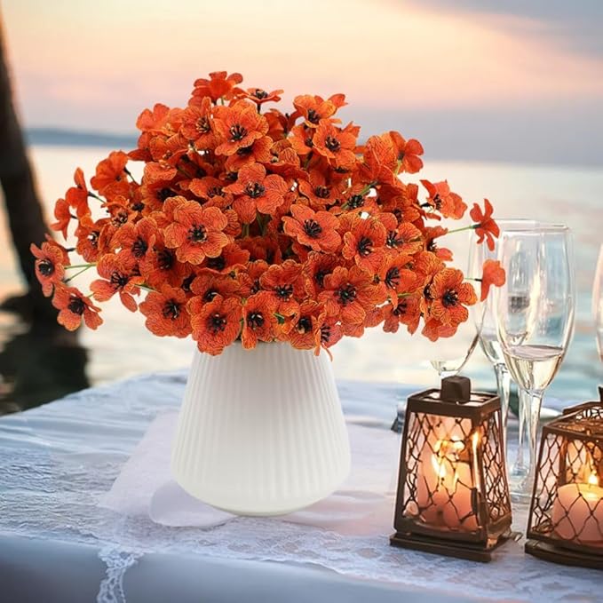 12Pcs UV Resistant Artificial Flowers Artificial Violet Outdoor Decor Realistic Faux Plants Silk Flowers No Fade for Patio Hanging Baskets Garden Pots Farmhouse Yard (Orange)