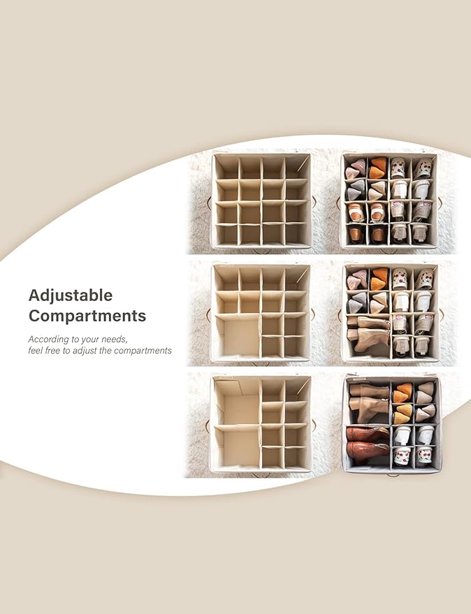 StorageWorks Shoe Organizer for Closet, Fits up to 24 Pairs, Shoe Cubby Storage Containers with Adjustable Dividers and Clear Cover, Grey