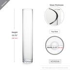 WGVI Quality Thick Weighted Clear Cylinder Glass Vases, 3" W x 16" H, Skinny Bud Tall Vase Floral Bouquet Flower Arrangements Wedding Centerpieces Container Candle Holders Home Decor, 1 Piece