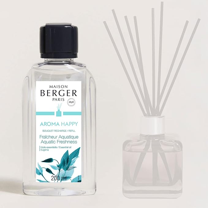 Maison Berger - Aroma Happy - Aquatic Freshness - Air Freshener - Fragrance Refill for Reed Sticks and Ceramic Diffuser - 6.76 Fluid Ounces - 200 Milliliters