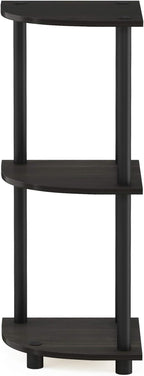 Furinno TURN-N-TUBE Corner Shelf, 3-Tier Corner Bookshelf, Display Storage Shelves with Open Shelves, for Organization and Storage, Living Room, Home Office, Garage, Espresso
