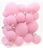 Sea Team 32-Pack Flocked Velvet Christmas Tree Ball Ornaments Set, Decorative Hanging Baubles, Shatterproof Plastic Decorations for Xmas Tree, Wreath, Garland, Multi-Sized, Pink