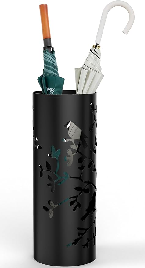 Mango Steam Round Song Bird Spiral Umbrella Stand 21.75" Tall, Black