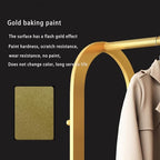 Gold Clothing Rack,Metal Garment Rack with Bottom Storage Shelves and 6 Side Hooks,modern Sturdy clothes racks for hanging clothes,Freestanding Wardrobe Rack for Bedroom or Boutique (L:31.5in)