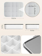 Sock and Underwear Organizer for Drawer with Lid, 15 Grid Plastic Storage Box for Closet and Dresser, Drawer Organizer for Baby Clothes and Nursery, Tie and Necktie Holder, Small Parts Storage Box