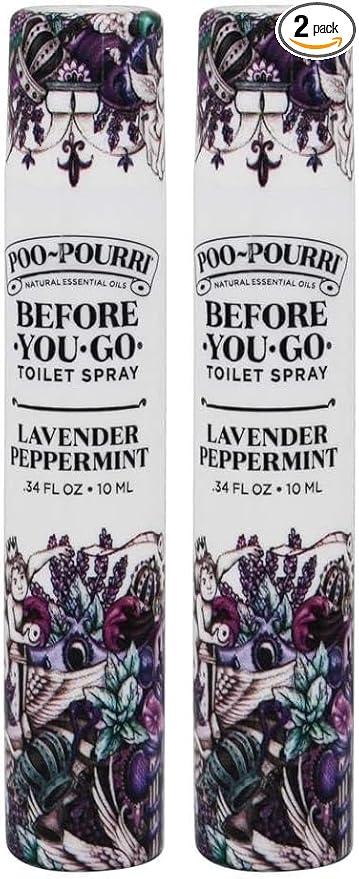 Poo-Pourri Before-You-Go Toilet Spray, Lavender Peppermint, Travel Size 10 mL - Lavender, Peppermint and Citrus (Pack of 2)