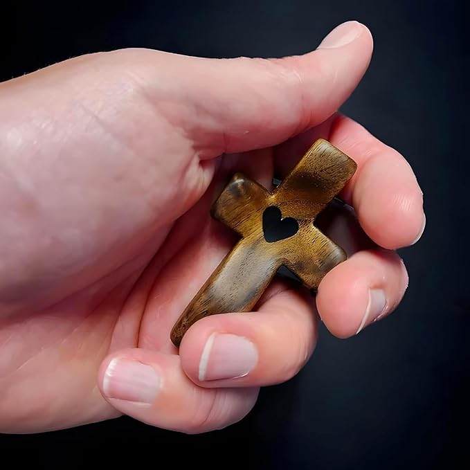 Cross My Heart/Encouragement Gift Wooden Cross Fidget for Clutching, Clinging and Praying Religious Gift(Black 10pcs)