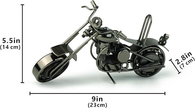 TRANSGOOD Handmade Motorcycle Model with Rolling Wheels, 9" Vintage Steampunk Bike Sculpture, Heavy-Duty Iron Desk Decor, Unique Biker Gift for Dad Husband, Industrial Man Cave Office Home Art (B02)