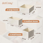 12 Pack Drawer Organizer for Baby Clothes, Linen Fabric Nursery Organizer for Baby Diaper, Collapsible Deep Fabric Drawer Organizer with Zipper for Socks, Bra, Towels, Ties, Beige