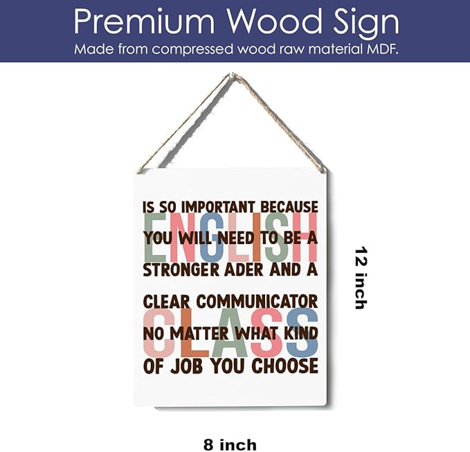 Xiolcxdr Funny English Teacher Gifts Teacher's Day Birthday Thank You Gifts for Women Man First Day of College English Grammar Poetry Literature Language Arts Classroom Wall Art Decor