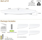 Forbena Corner White Floating Book Shelves for Wall Set of 4, Wood Nursery Corner Bookshelf for Kids Bedroom, Large Modern Round Wall Bookshelves for Living Room Decor, Indoor Plants, Bathroom