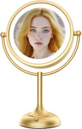 VESAUR 8.5'' Large Gold Lighted Makeup Mirror, 1X/10X Clear Seamless Magnifying Mirror, Bright Vanity Mirror with 3 Colors Dimmable Lights, Two-Sided 360°Rotation Stable Base, Luxury Nickel, Gift Box
