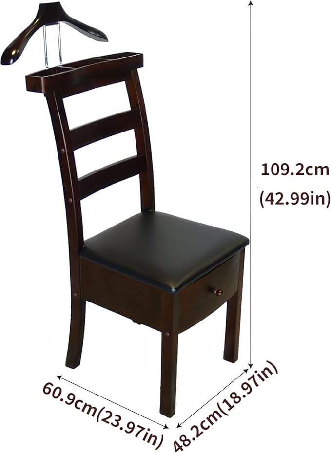 Wooden Valet Chair With Drawer Contour Hanger Mens Suit Valet Stand Clothes Butler Freestanding Clothes Rack For Men Women For Living Room Entryway Office