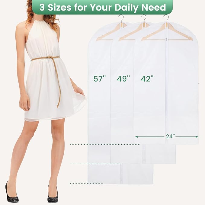 12 Pack Garment Bags for Hanging Clothes - Translucent Suit Bag for Closet Wardrobe Storage Travel - 24" x 42"