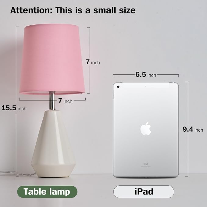 Small Bedside Table Lamp for Bedroom-Reading Desk Lamp Set of 2,with 3 Color Temperatures,15.5" Nightstand Ceramic Lamp with Fabric Shade for Kids Room,Living Room,Dorm,Home Office